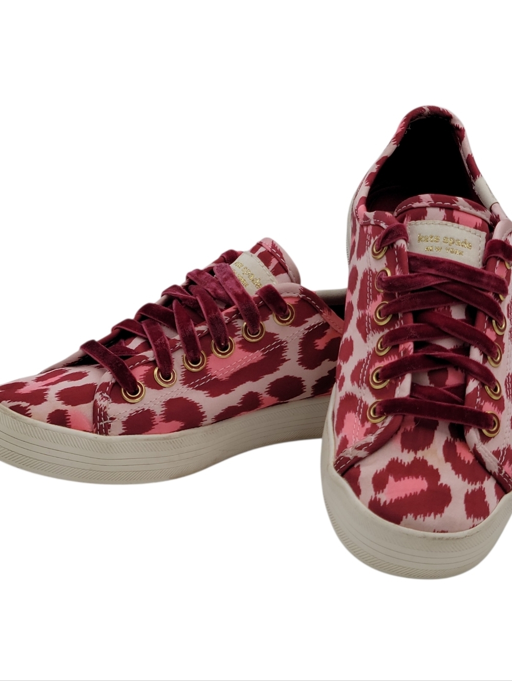 Keds Kate Spade Sneakers Women Size 7 Pink Burgundy Satin Velvet Shoelaces Logo - Picture 4 of 13